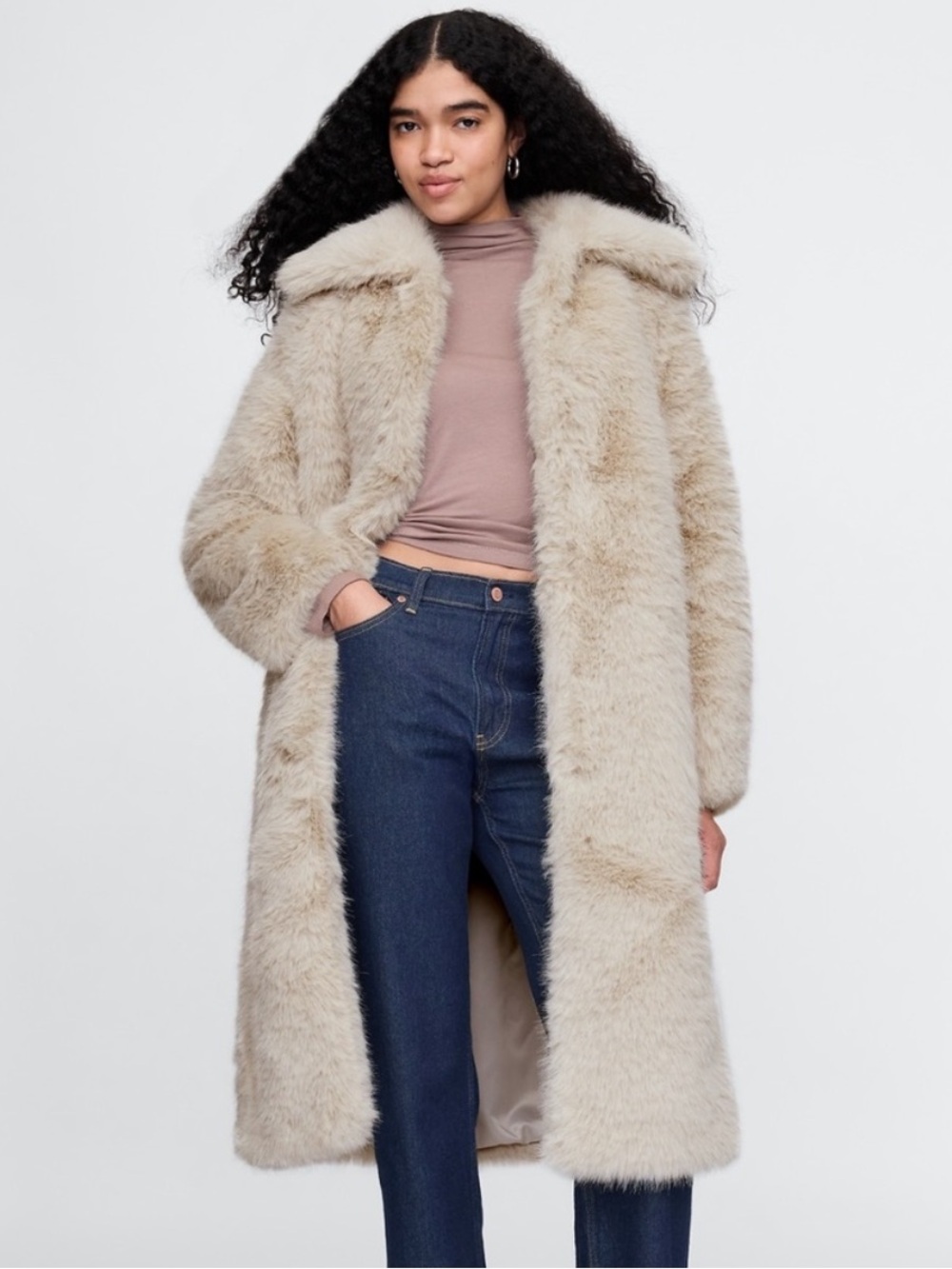 GAP Recycled Faux Fur Coat Natural Brown 600945 Size Large